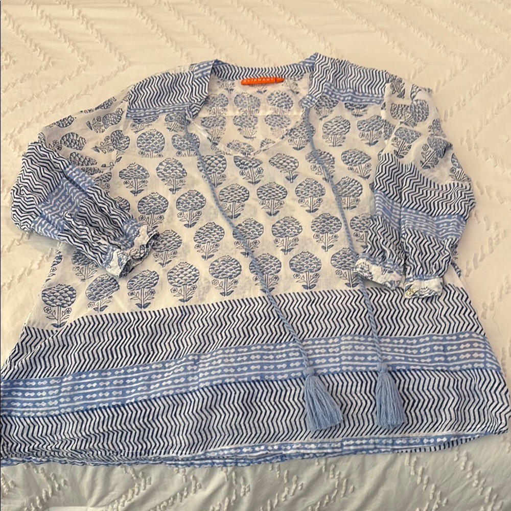 Oliphant Blue and White Patterned Blouse